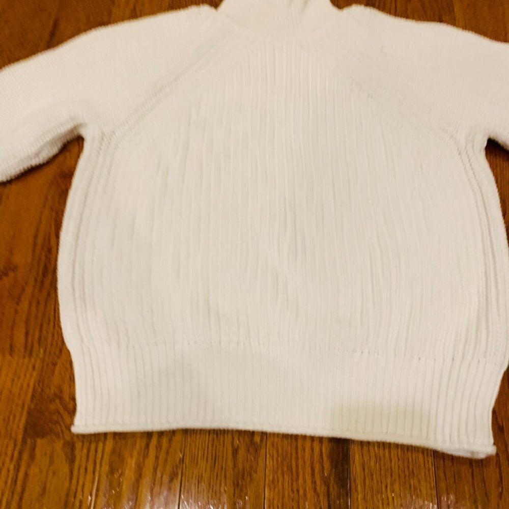 Vintage 90's J. Crew Irish Aran Fisherman Sweater White Cable Knit Turtleneck - Picture 3 of 16